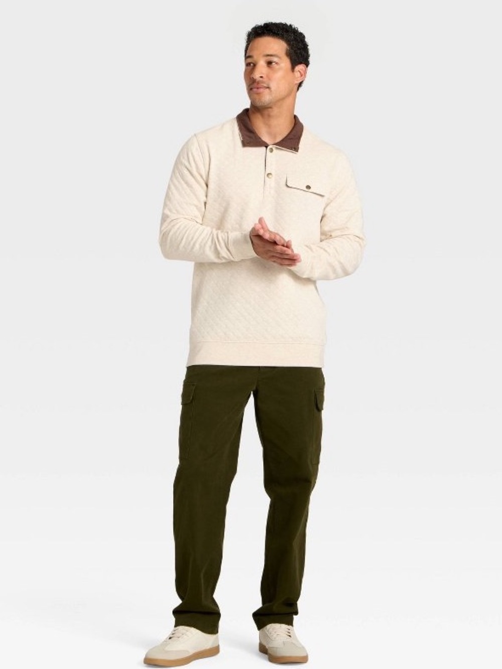 Men's Comfort Wear Quilted 1/4
Snap Pullover - Goodfellow &
Co™ Oatmeal XL new